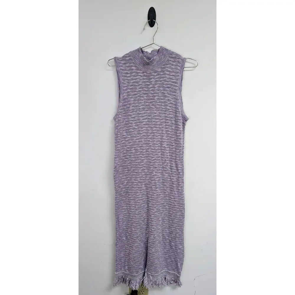 Anthropologie Callahan Acadia Sweater Dress Midi Macrame Hem Lavender Large - Picture 3 of 11